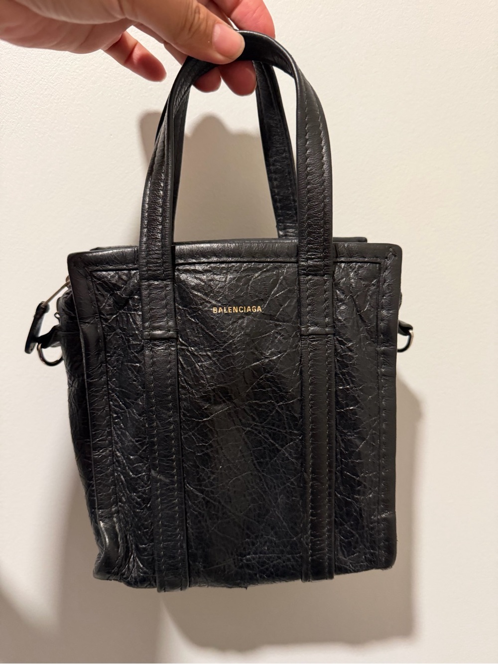 Balenciaga XS bazaar  Black Crinkled Leather